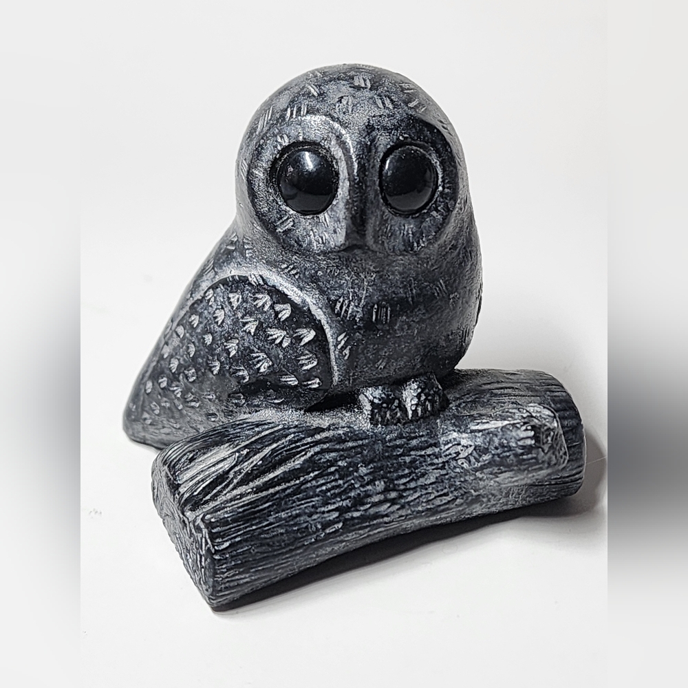 Wolf Original Handmade Soapstone Owl On Log Bird Sculpture Figurine Canada